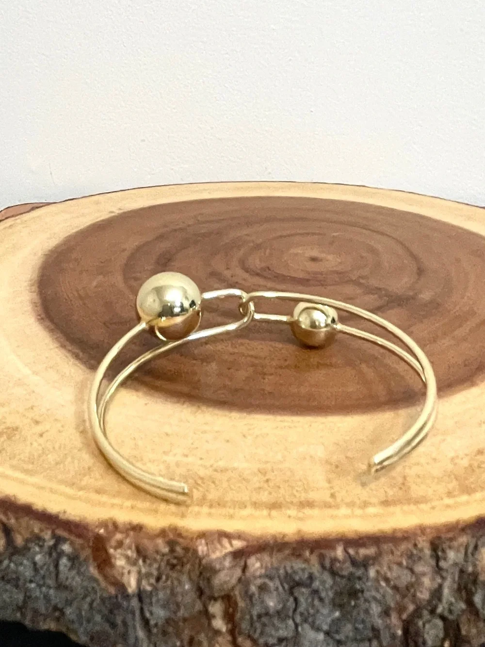 Gold Double Ball Link Open Cuff Bracelet 18K Gold Filled NWOT